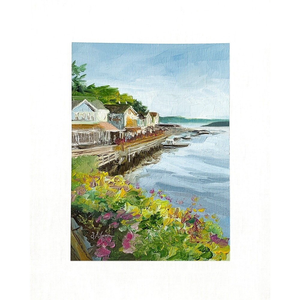 8x10 Maine Original Oil Painting Bar Harbor Waterfront Landscape Coastal Signed